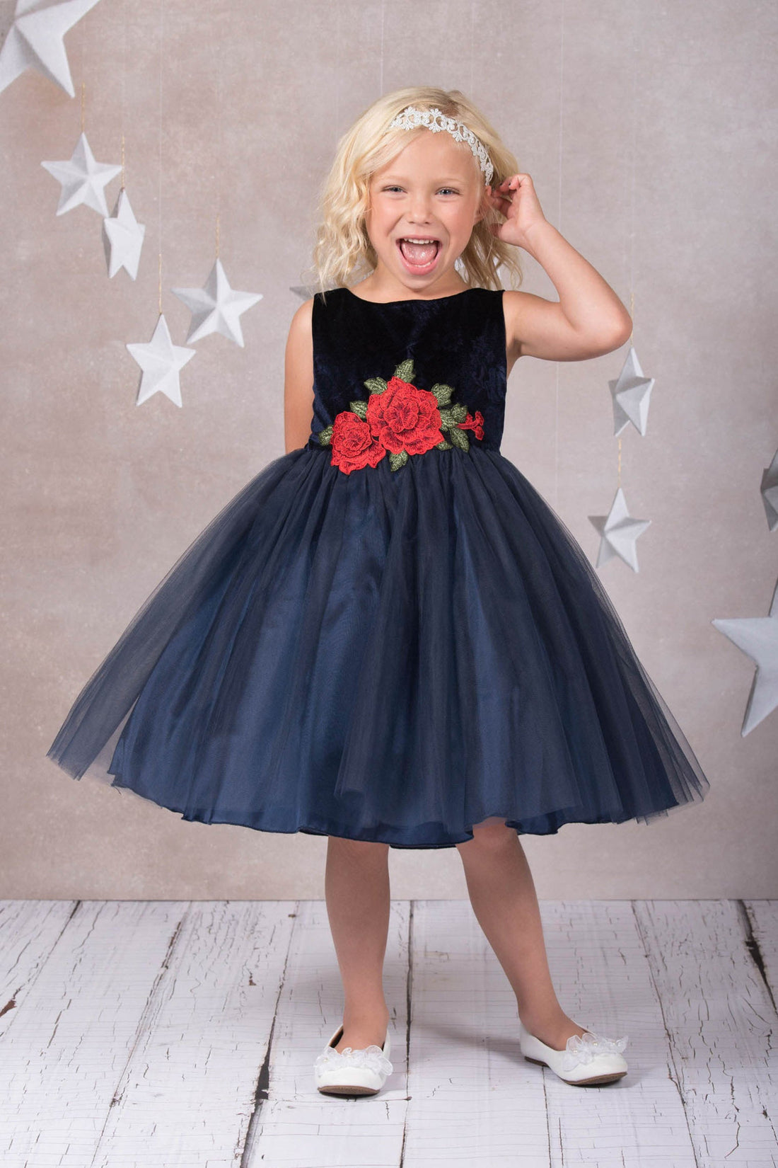 Velvet Rose Patch Girl Party Dress by AS396 Kids Dream - Girl Formal Dresses