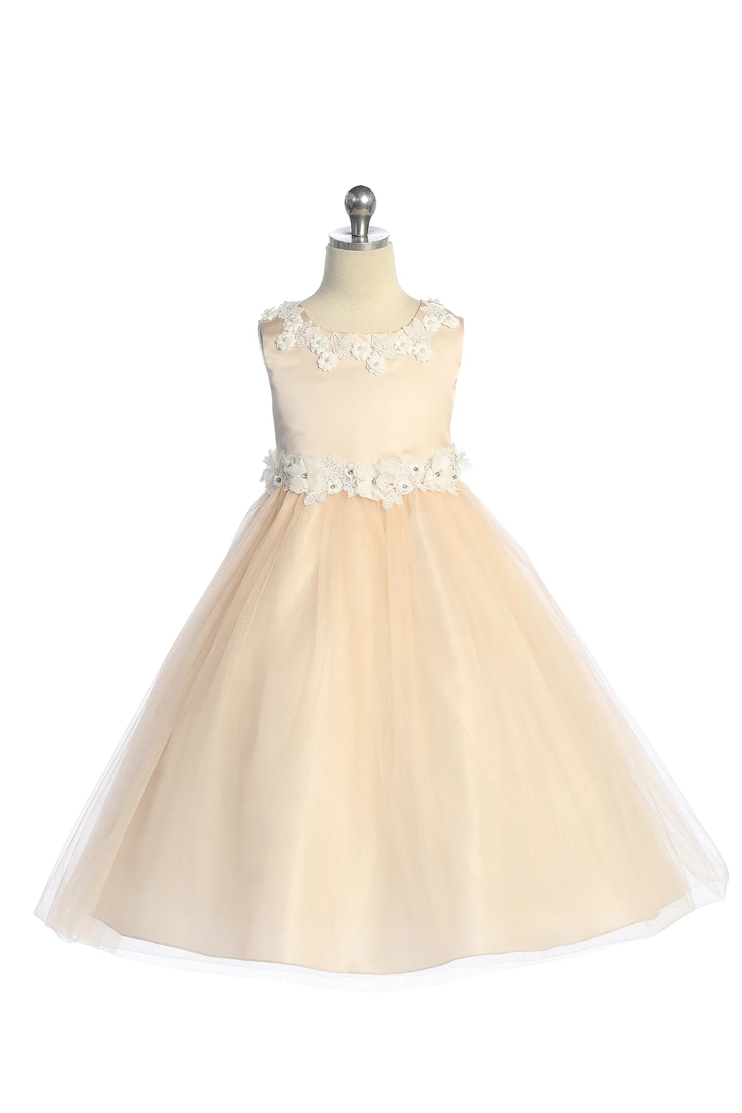 Luxurious Princess Floral Trim Girl Party Dress by AS458-A Kids Dream - Girl Formal Dresses