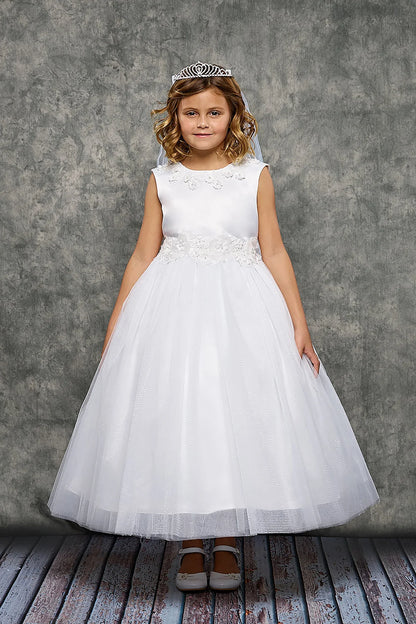 Luxurious Princess Floral Trim Girl Party Dress by AS458-A Kids Dream - Girl Formal Dresses