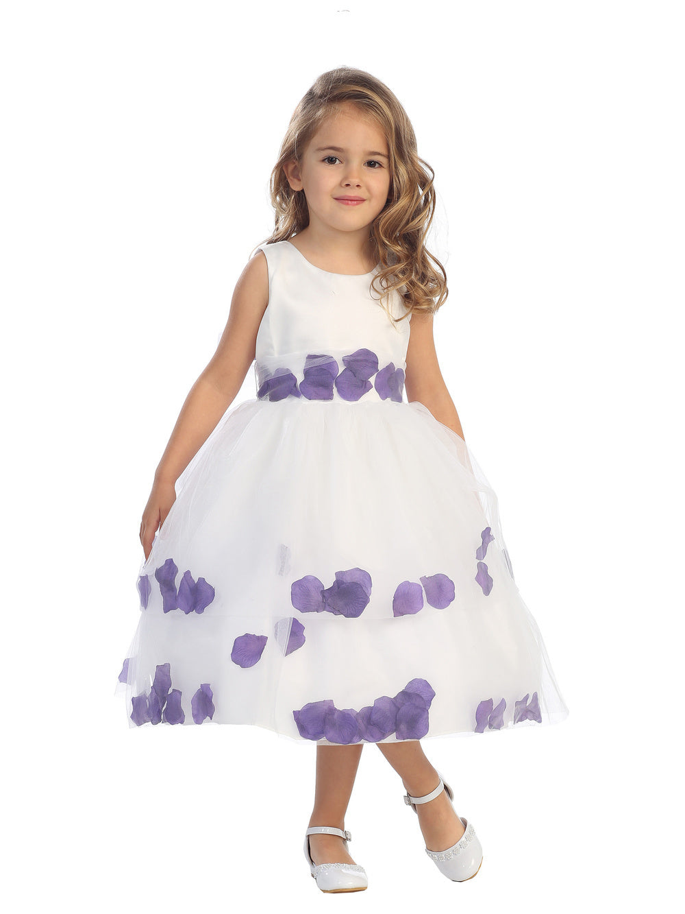 Flower Girl Petal Satin Bodice Double Tulle Layer Dress by TIPTOP KIDS - AS5251