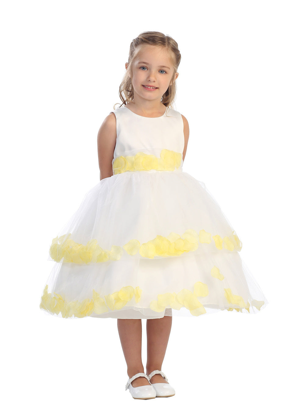 Flower Girl Petal Satin Bodice Double Tulle Layer Dress by TIPTOP KIDS - AS5251