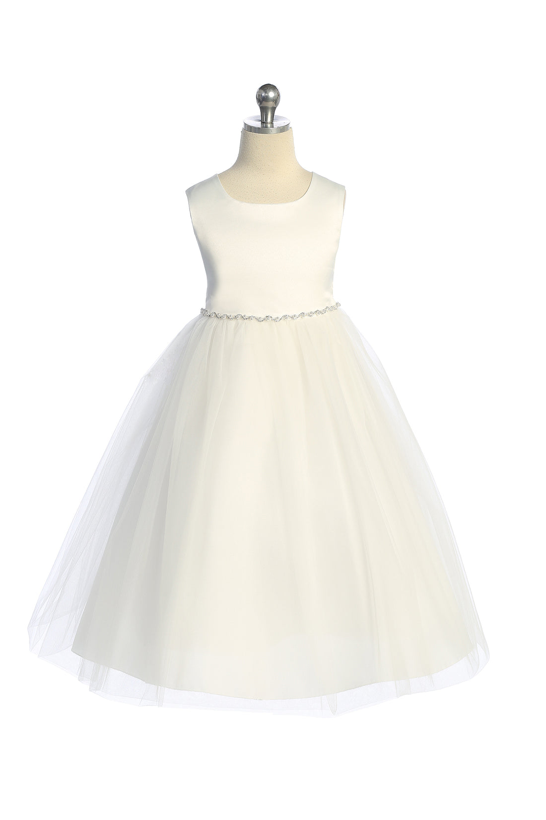 Satin Top with Wavy Rhinestone & Pearl Trim Girl Party Dress by AS538-G Kids Dream - Girl Formal Dresses