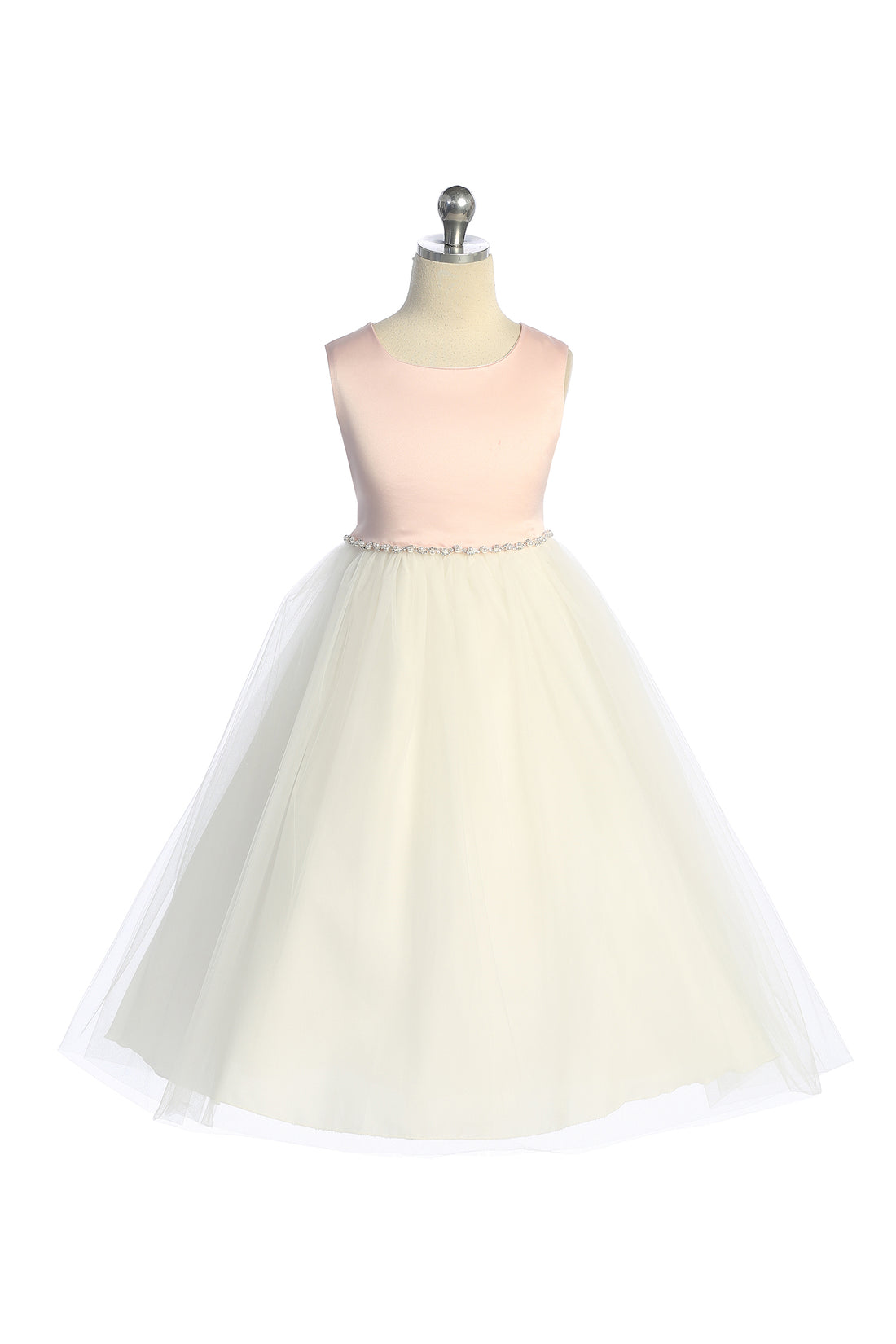 Satin Top with Wavy Rhinestone & Pearl Trim Girl Party Dress by AS538-G Kids Dream - Girl Formal Dresses