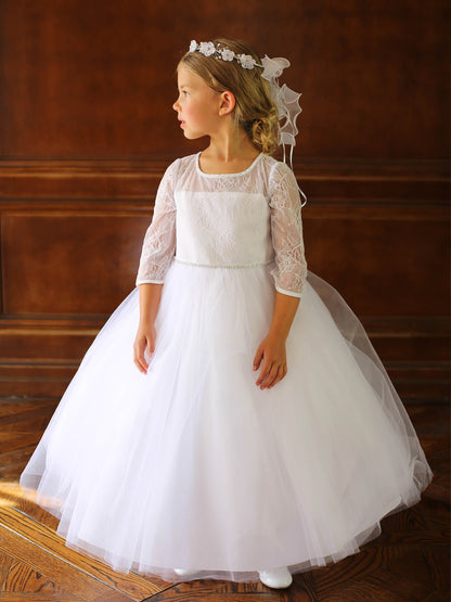 Flower Girl Long Sleeve Lace Bodice Dress by TIPTOP KIDS - AS5724