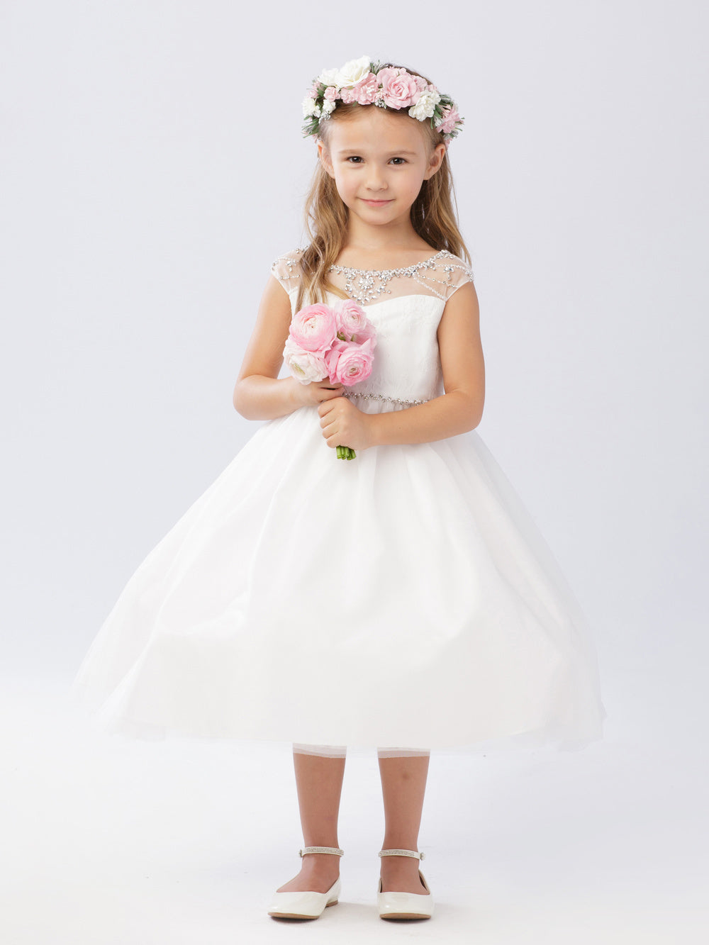 Flower Girl Dress - Lace Bodice with Rhinestone and Pearl by TIPTOP KIDS - AS5746