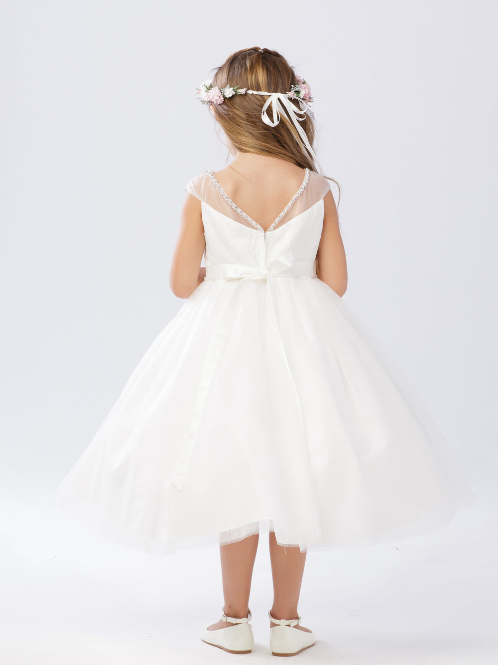 Flower Girl Dress - Lace Bodice with Rhinestone and Pearl by TIPTOP KIDS - AS5746