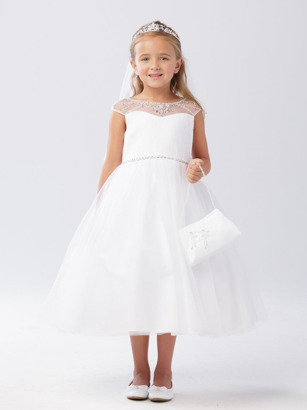 Flower Girl Dress - Lace Bodice with Rhinestone and Pearl by TIPTOP KIDS - AS5746