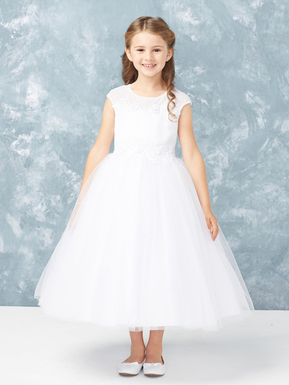 Flower Girl Dress with Cap Sleeved Illusion Neckline Dress by TIPTOP KIDS - AS5755