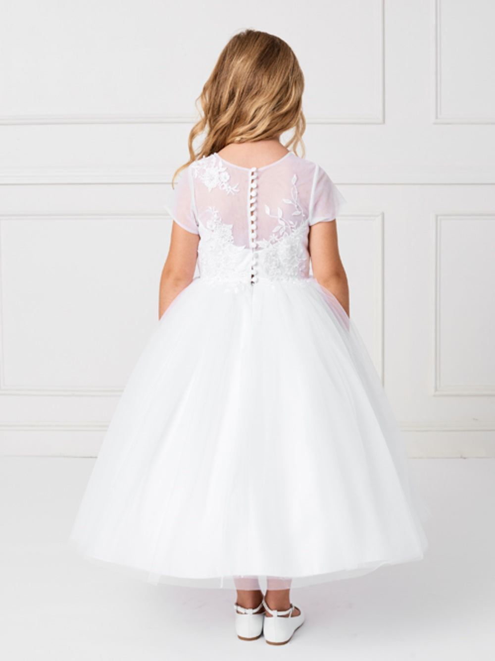 Flower Girl Mesh Cap Sleeved Illusion Neckline Dress by TIPTOP KIDS - AS5792X