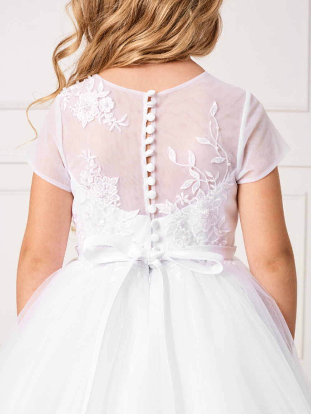 Flower Girl Mesh Cap Sleeved Illusion Neckline Dress by TIPTOP KIDS - AS5792X