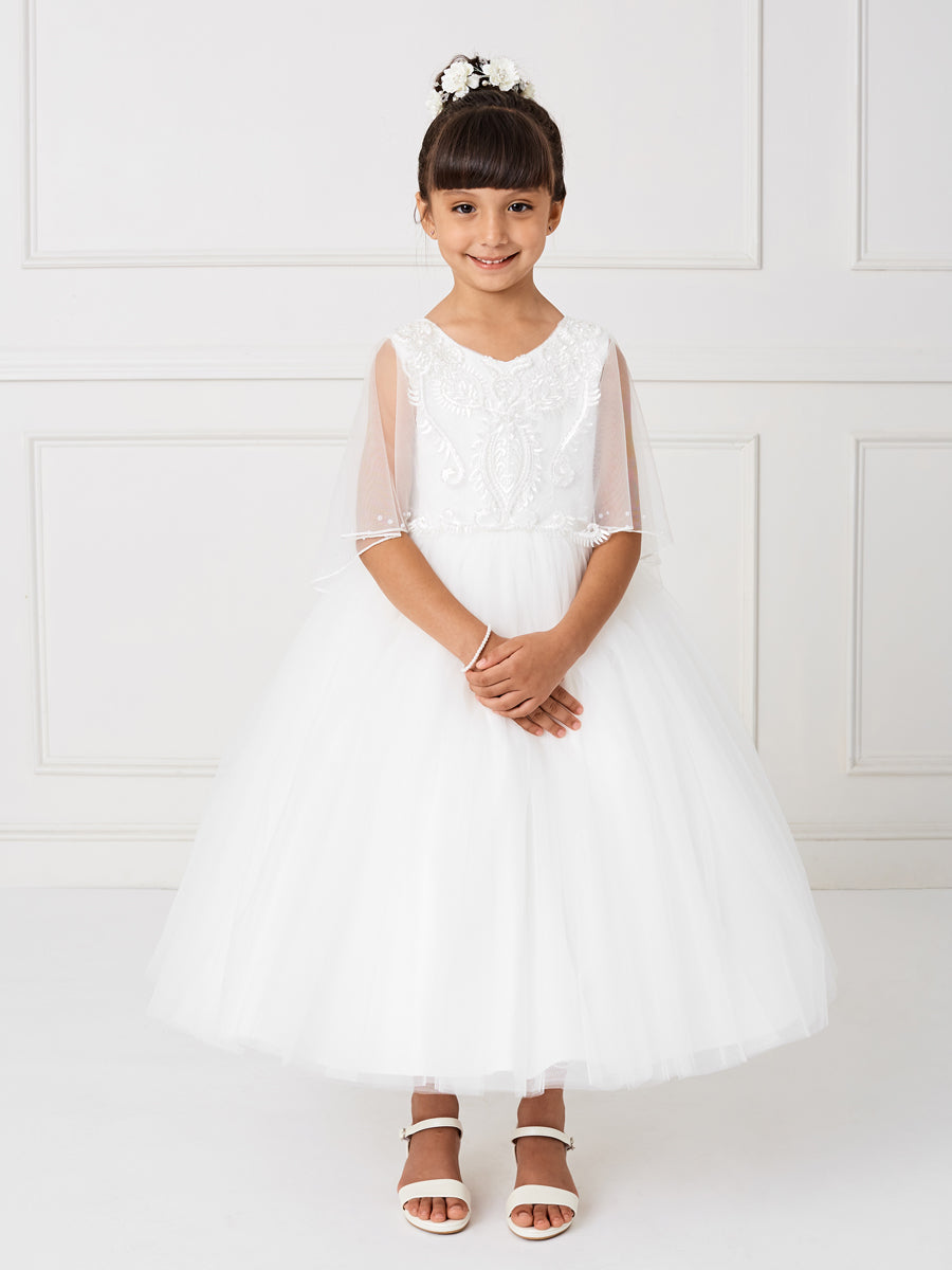 Flower Girl Lace Bodice and tulle Cape Dress by TIPTOP KIDS - AS5793