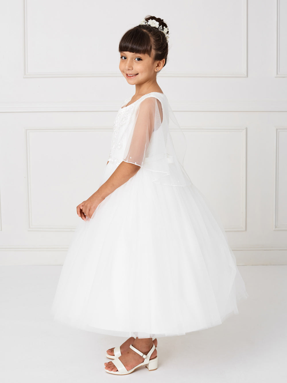 Flower Girl Lace Bodice and tulle Cape Dress by TIPTOP KIDS - AS5793