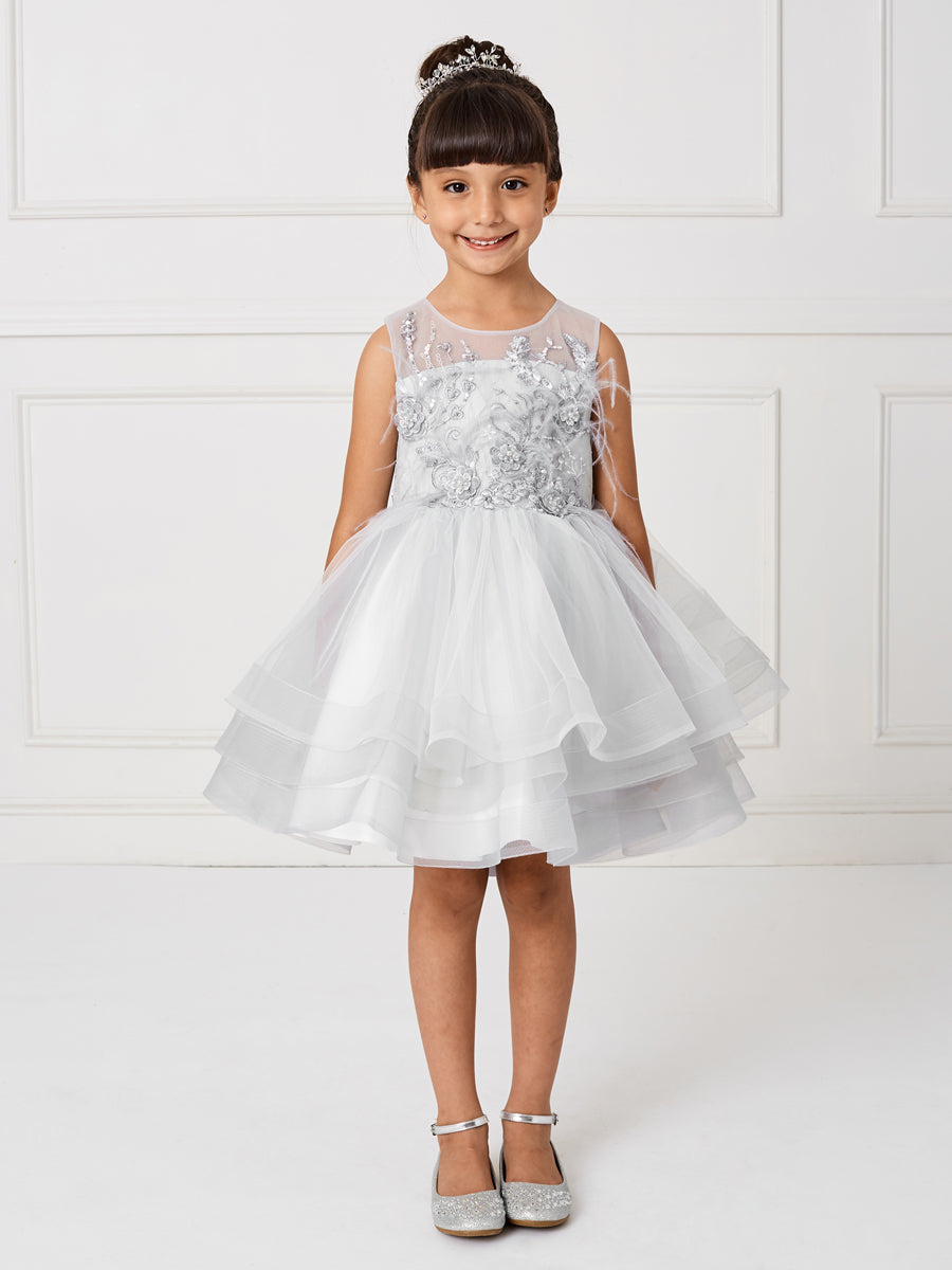 Girl Dress with Gorgeous 3D Flowers and Feathers Dress by TIPTOP KIDS - AS5800