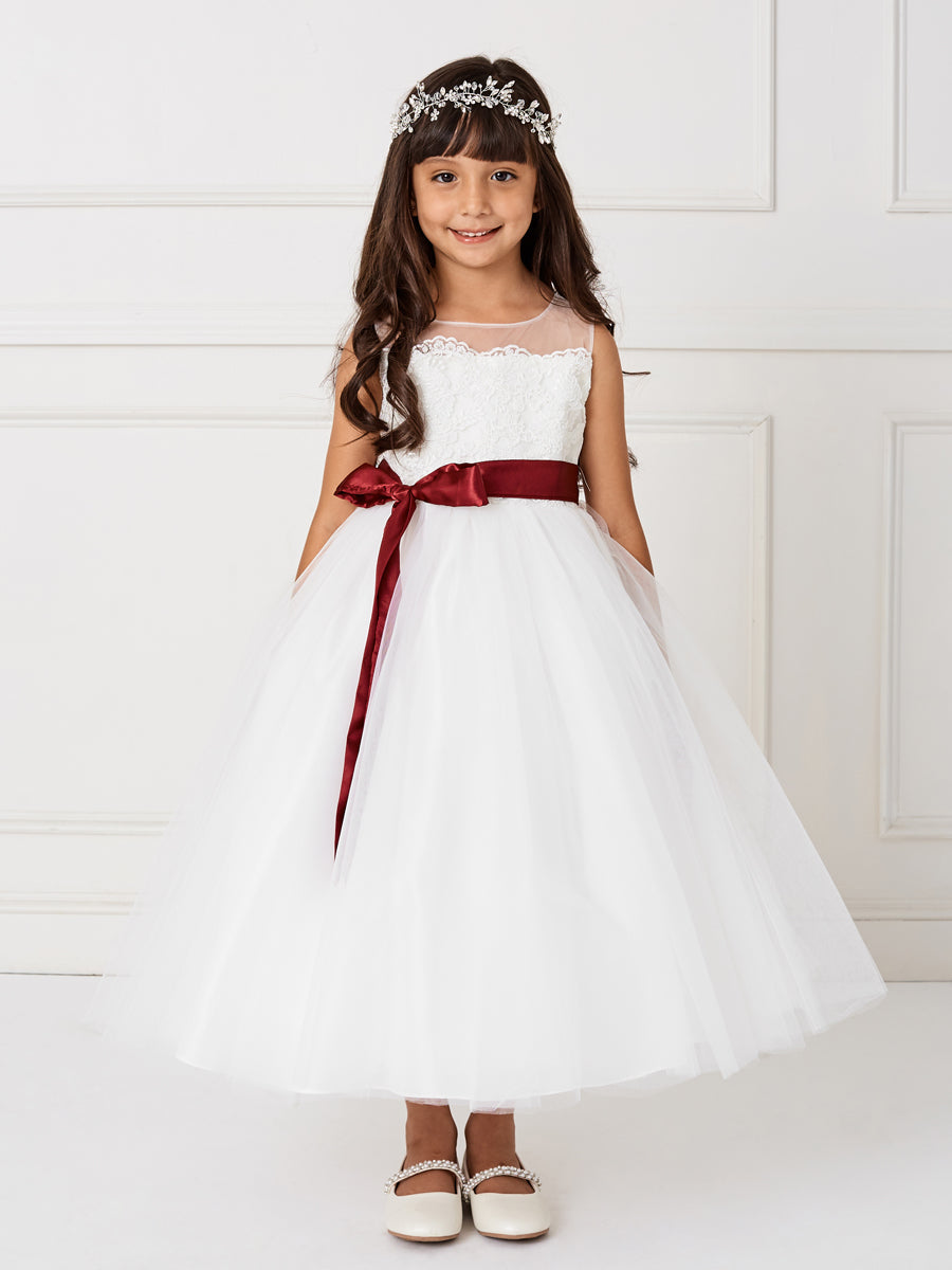 Girl Dress with Illusion Neckline Lovely Flower Dress by TIPTOP KIDS - AS5805