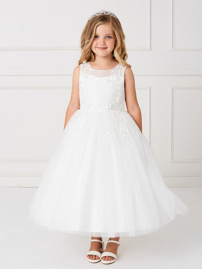 Flower Girl Elegant Illusion Neckline Bodice Dress by TIPTOP KIDS - AS5807