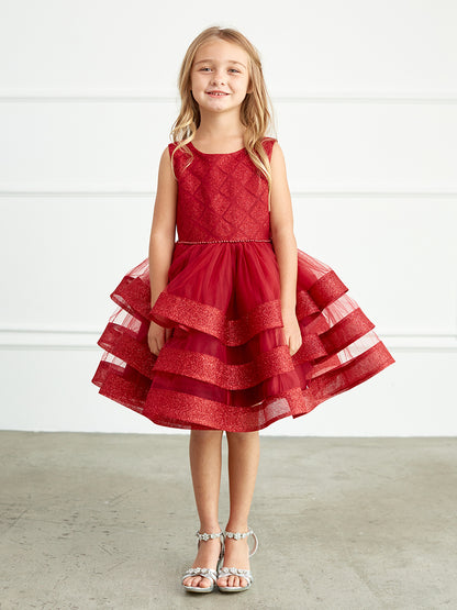 Girl Dress with Glitter Bodice and Ruffles by TIPTOP KIDS - AS5829