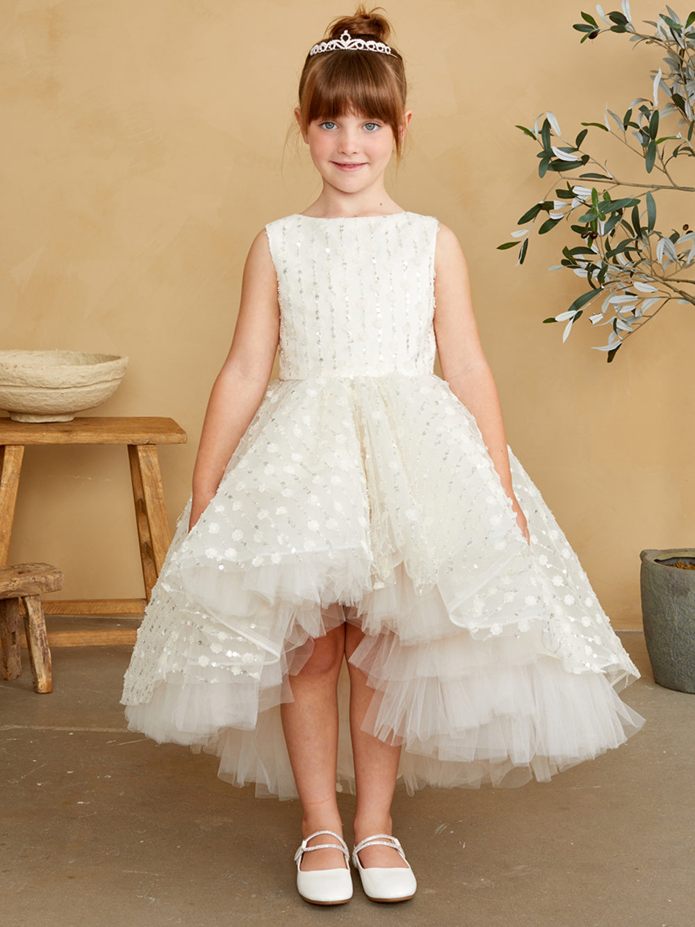 Flower Girl Veritical Beaded Pattern Dress by TIPTOP KIDS - AS5837