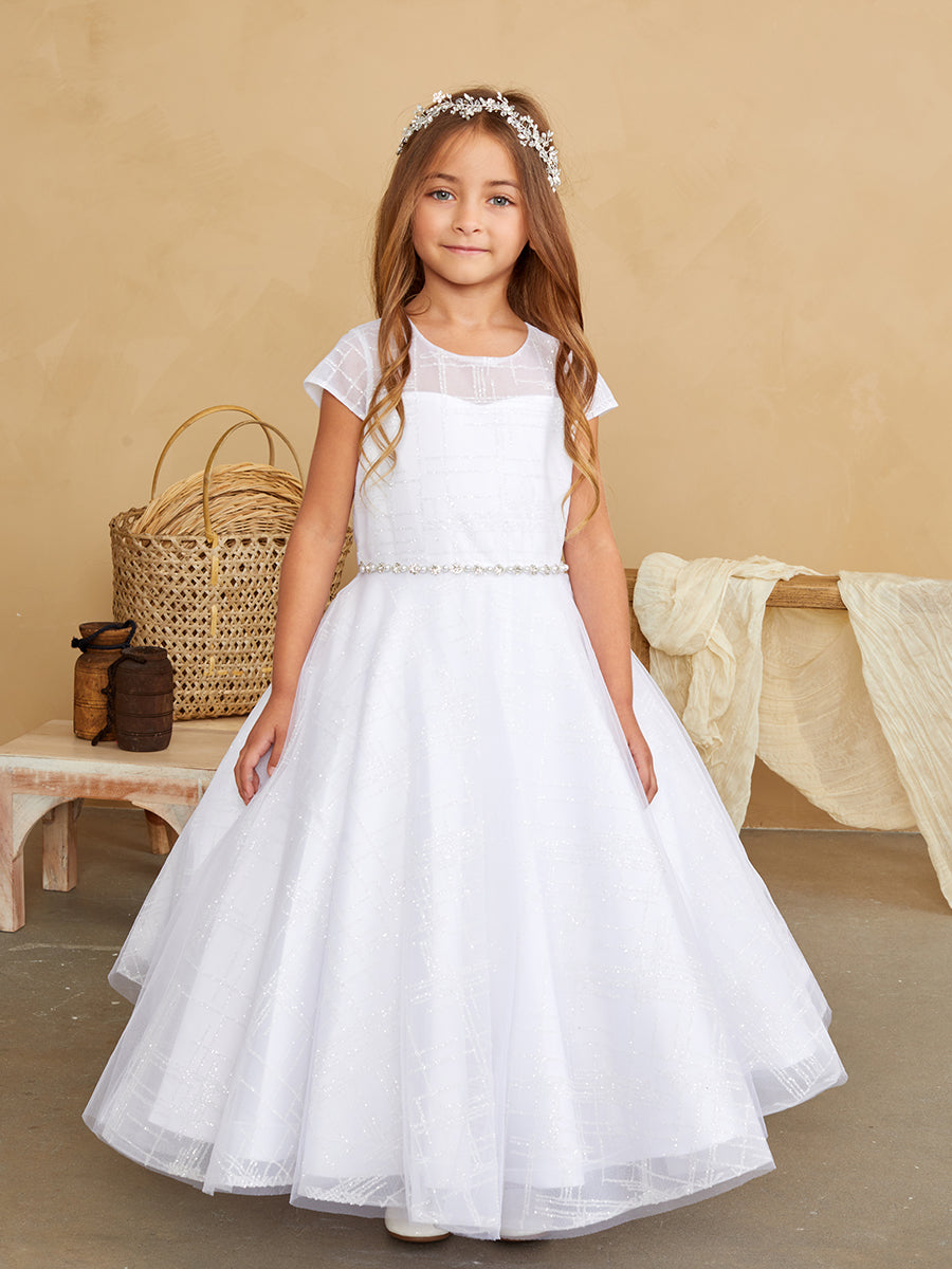 Flower Girl Tulle Glitter Illusion Neckline Dress by TIPTOP KIDS - AS5844