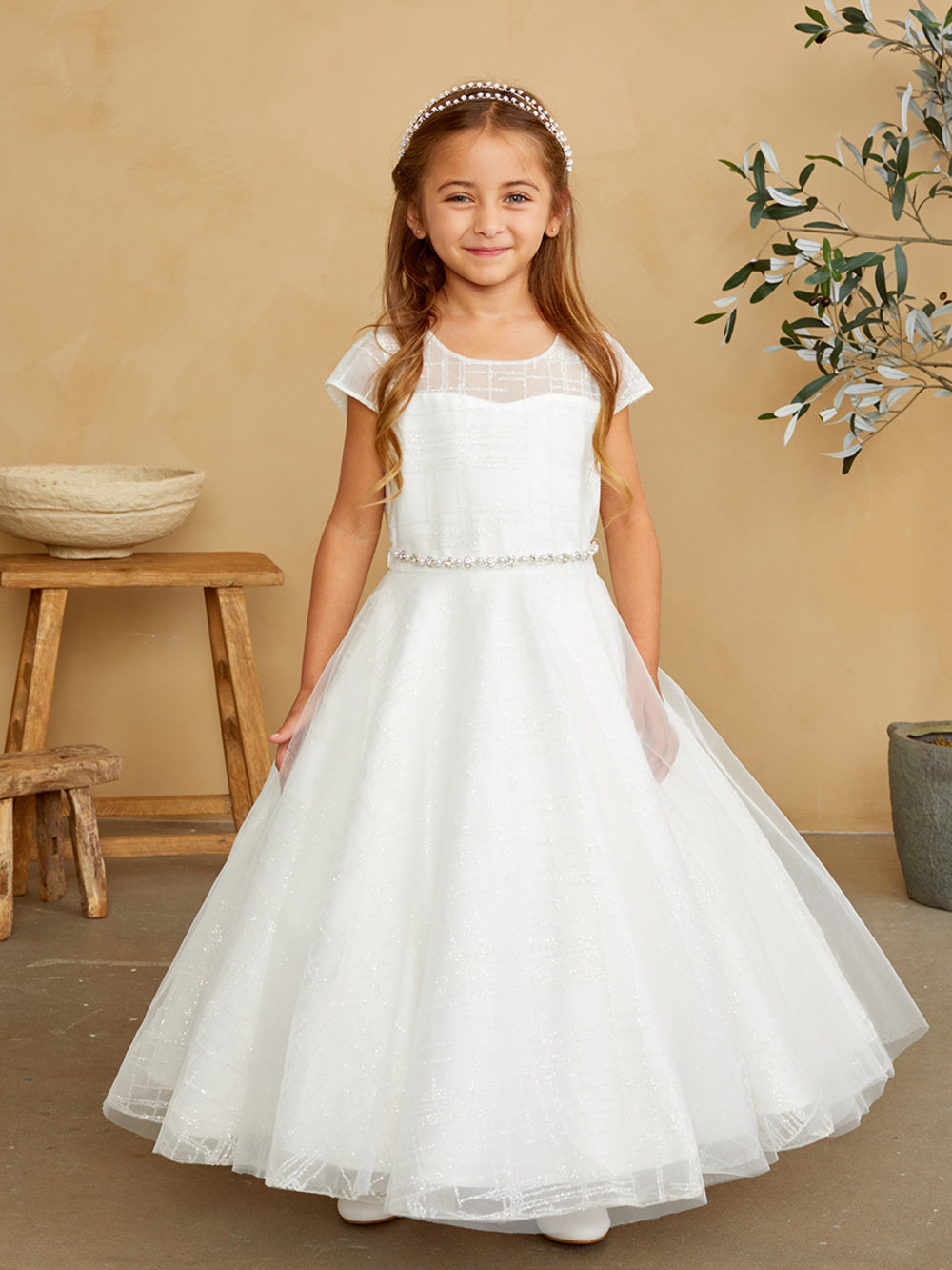 Flower Girl Tulle Glitter Illusion Neckline Dress by TIPTOP KIDS - AS5844