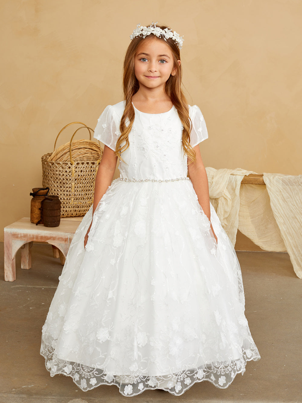 Flower Girl 3D Floral Sleeve Dress by TIPTOP KIDS - AS5845