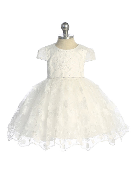 Baby Dress with Jewel Design with 3D Floral Overlay by TIPTOP KIDS - AS5845S