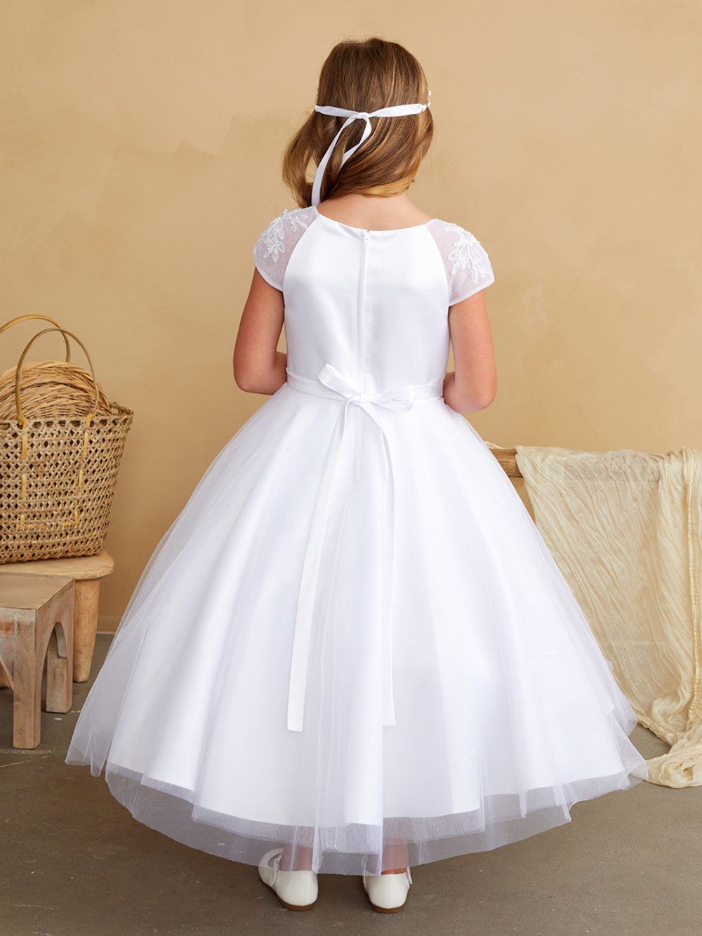 Flower Girl Cap Sleeved Lace Applique Dress by TIPTOP KIDS - AS5847