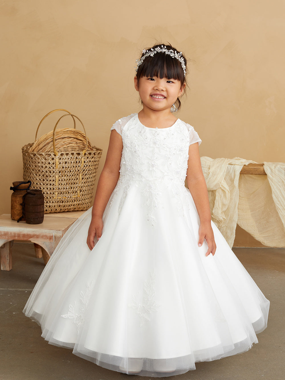 Flower Girl Cap Sleeved Lace Applique Dress by TIPTOP KIDS - AS5847