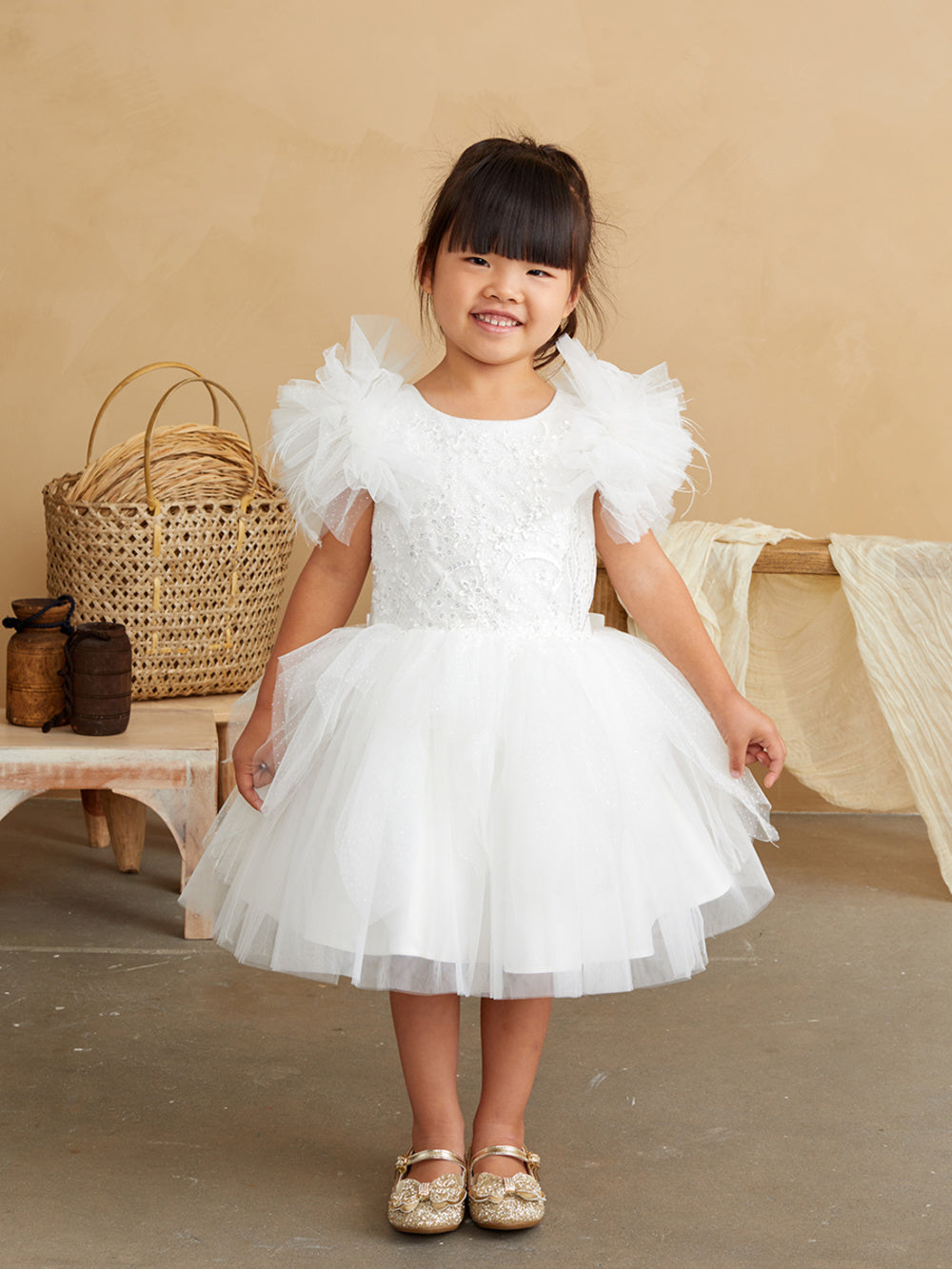 Girl Party Dress with Lace Applique and Fluffy Sleeves by TIPTOP KIDS - AS5848