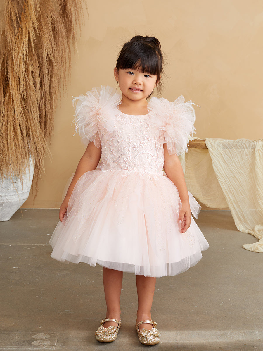 Girl Party Dress with Lace Applique and Fluffy Sleeves by TIPTOP KIDS - AS5848