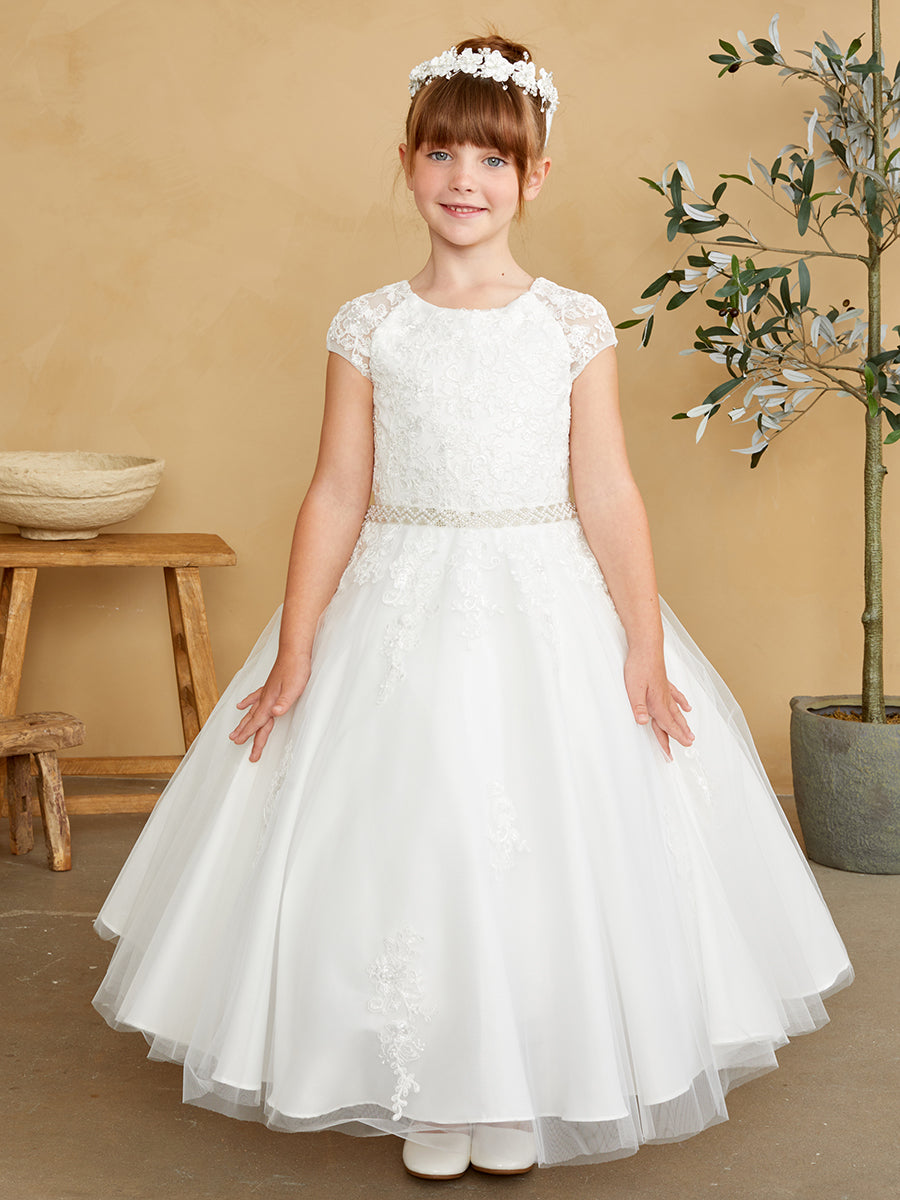 Flower Girl Lace Bodice Cap Sleeves Dress by TIPTOP KIDS - AS5851