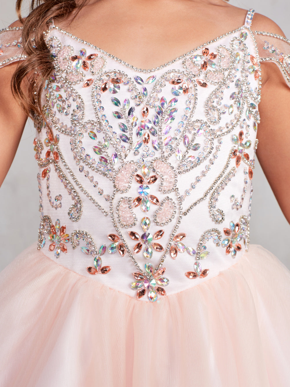 Off Shoulder Beaded Bodice Girl Pageant/Mini Quince Dress by TIPTOP KIDS - AS7021