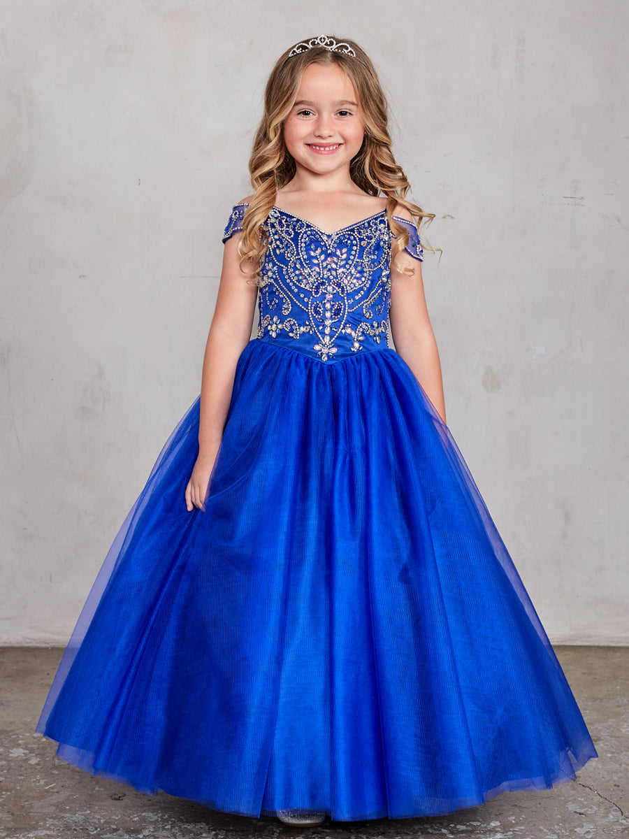 Off Shoulder Beaded Bodice Girl Pageant/Mini Quince Dress by TIPTOP KIDS - AS7021