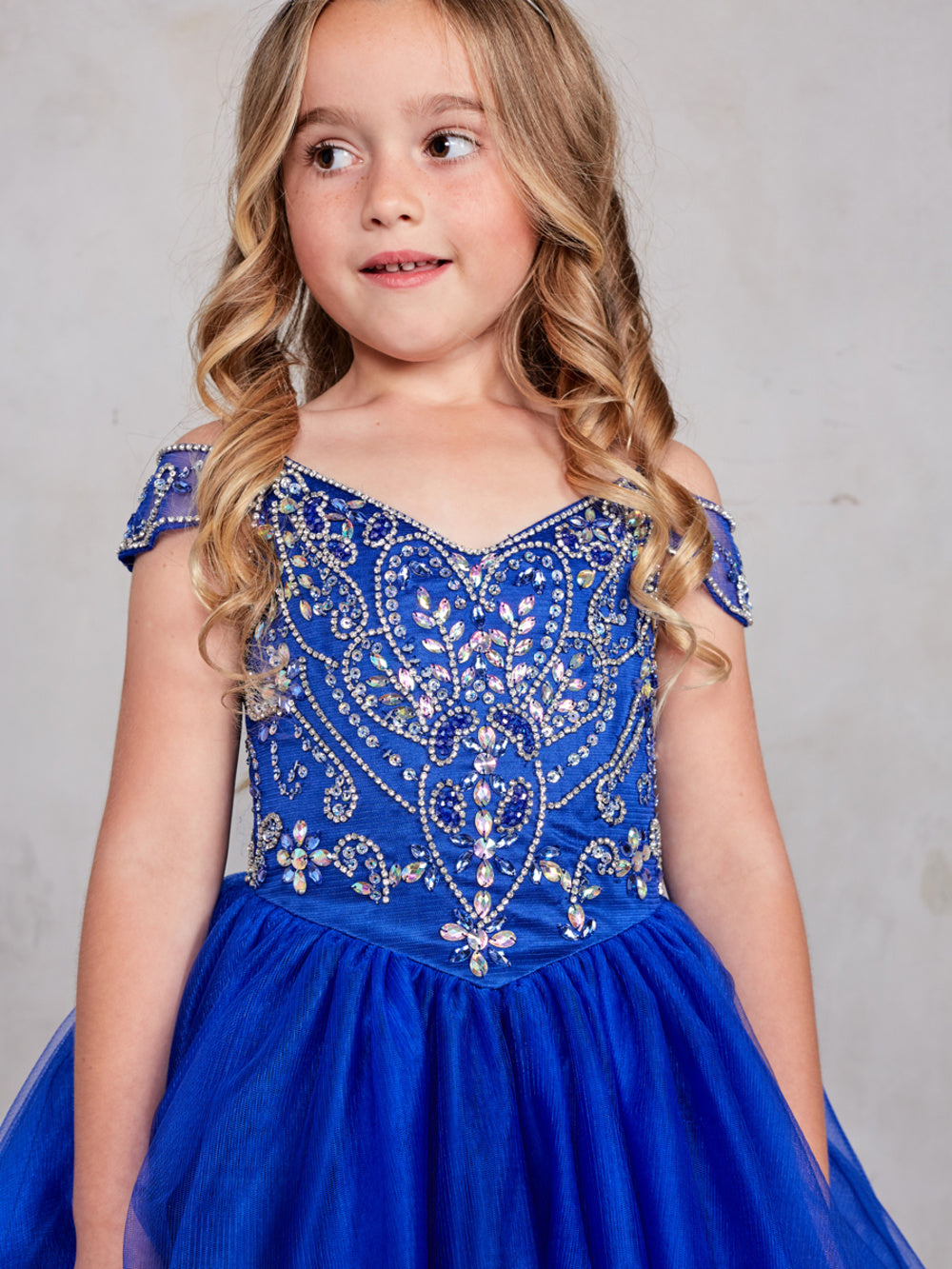 Off Shoulder Beaded Bodice Girl Pageant/Mini Quince Dress by TIPTOP KIDS - AS7021