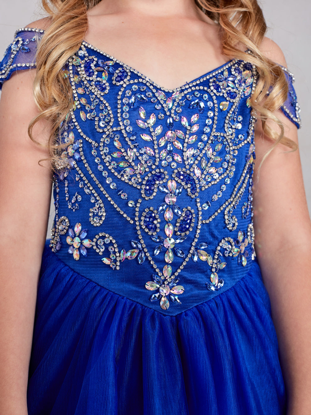 Off Shoulder Beaded Bodice Girl Pageant/Mini Quince Dress by TIPTOP KIDS - AS7021