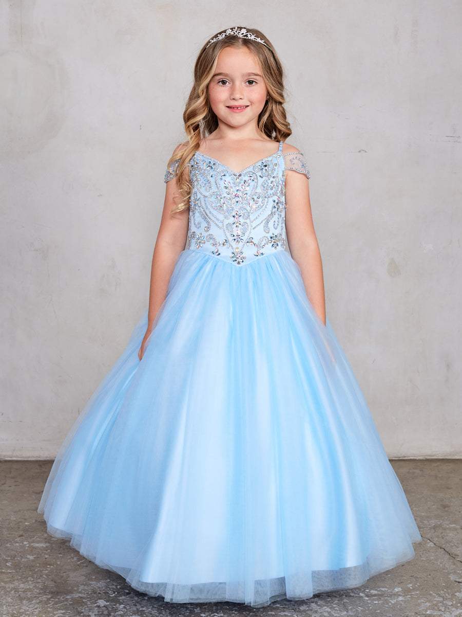 Off Shoulder Beaded Bodice Girl Pageant/Mini Quince Dress by TIPTOP KIDS - AS7021