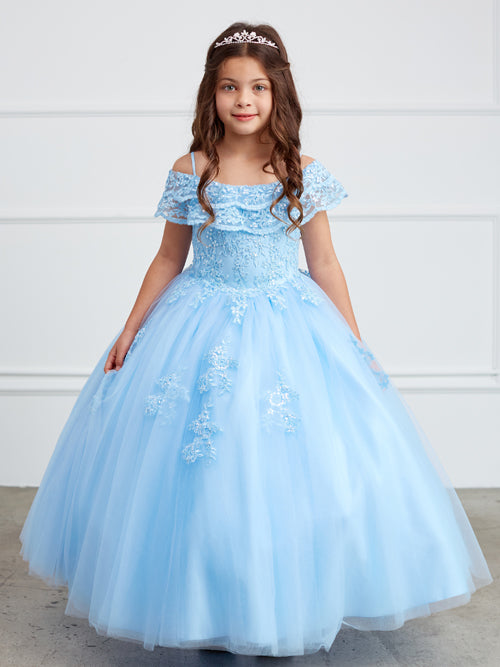 Girl Mini Quince Dress - Off Shoulder Lace Overlay with Mesh Skirt by TIPTOP KIDS - AS7033