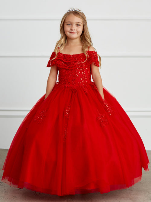 Girl Mini Quince Dress - Off Shoulder Lace Overlay with Mesh Skirt by TIPTOP KIDS - AS7033