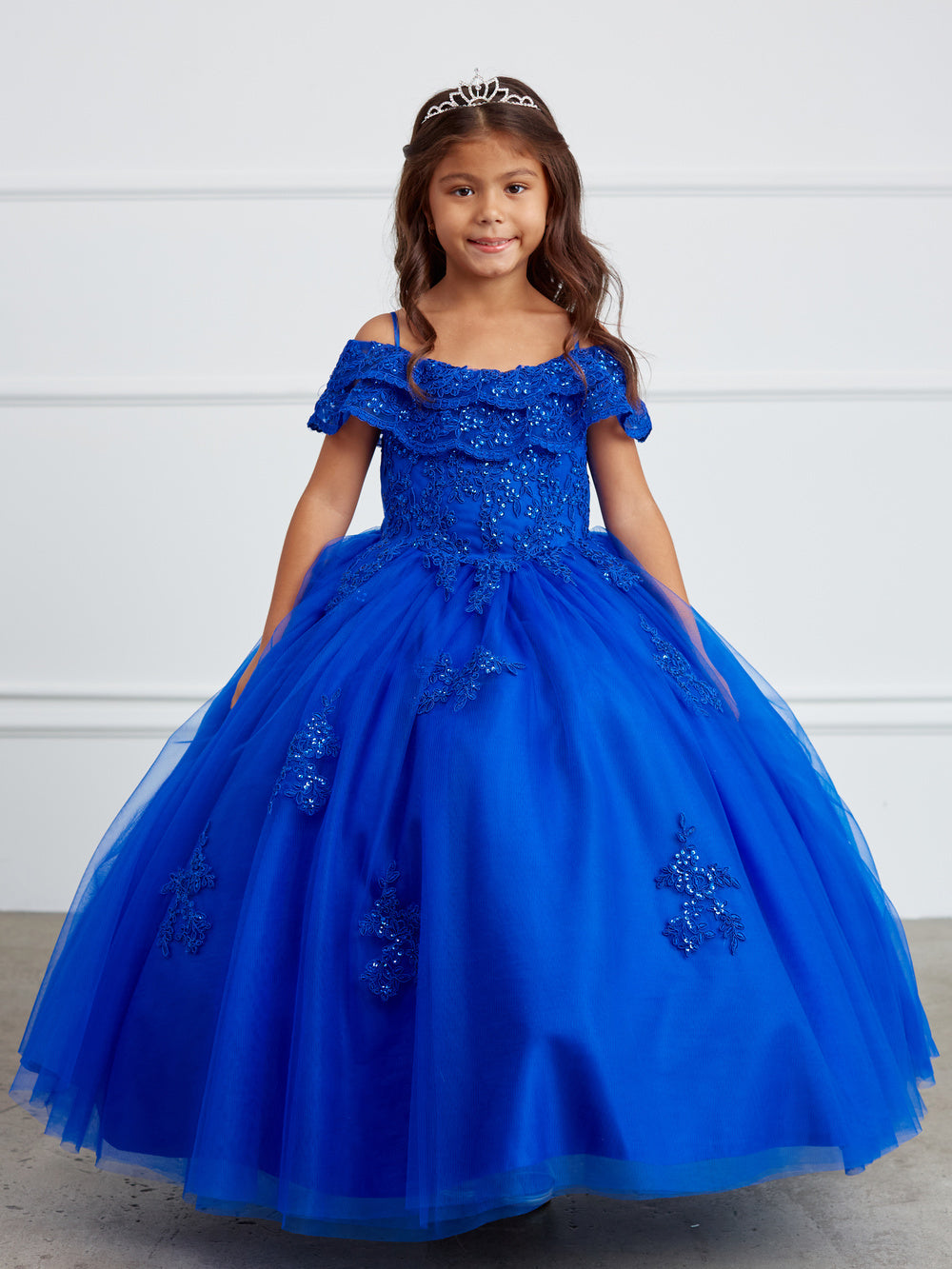 Girl Mini Quince Dress - Off Shoulder Lace Overlay with Mesh Skirt by TIPTOP KIDS - AS7033