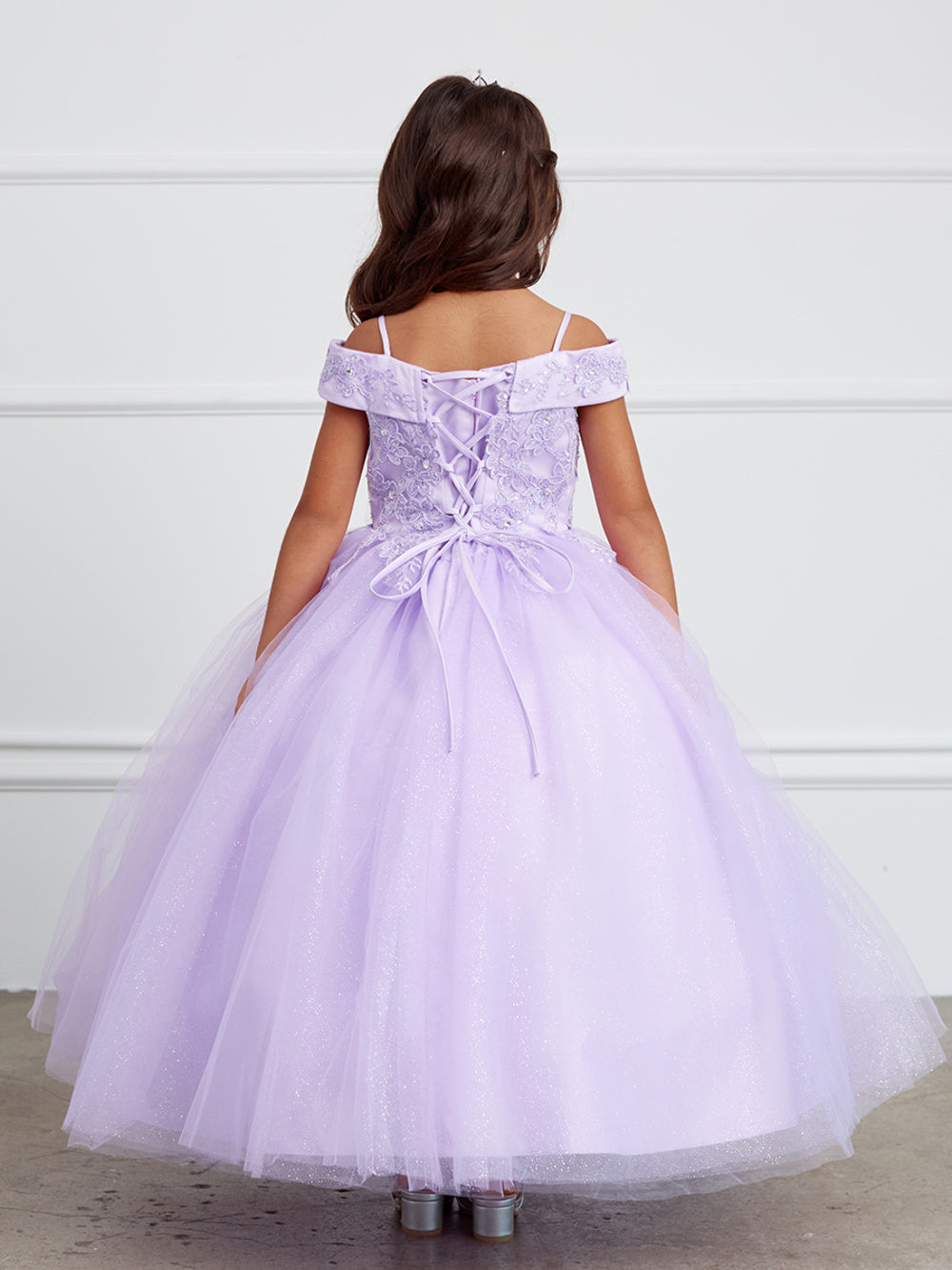 Off the Shoulder Ball Gown Mini Quince Girl Dress with Lace Applique by TIPTOP KIDS - AS7034