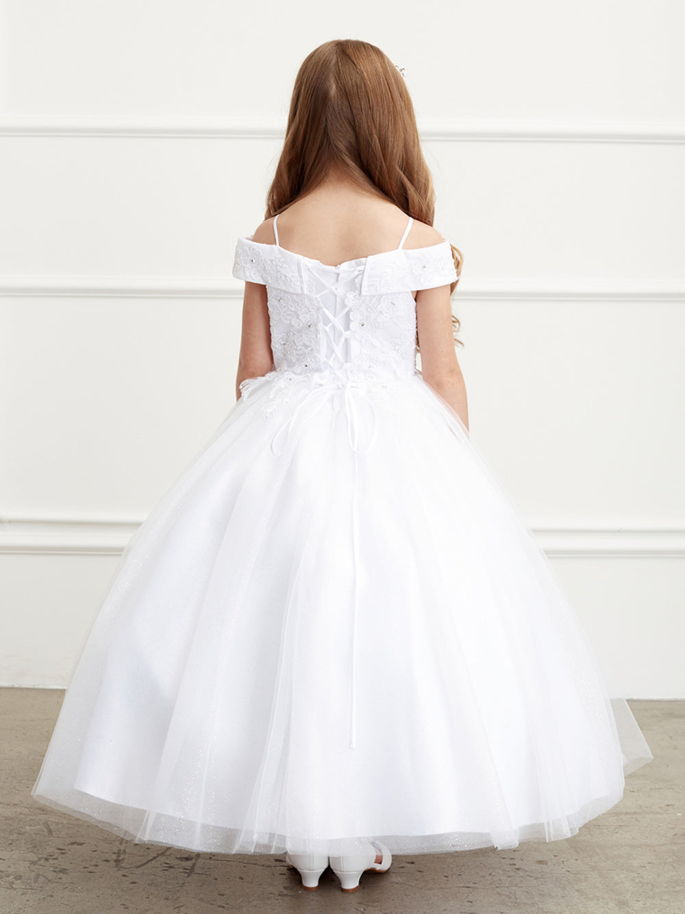 Off the Shoulder Ball Gown Mini Quince Girl Dress with Lace Applique by TIPTOP KIDS - AS7034