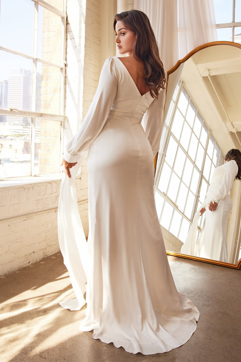 Long Sleeve Satin Bridal Dress by Cinderella Divine - 7478W