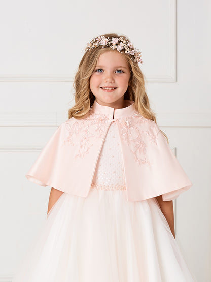 Party Girl Lace Applique Satin Cape Dress by TIPTOP KIDS - AS7912