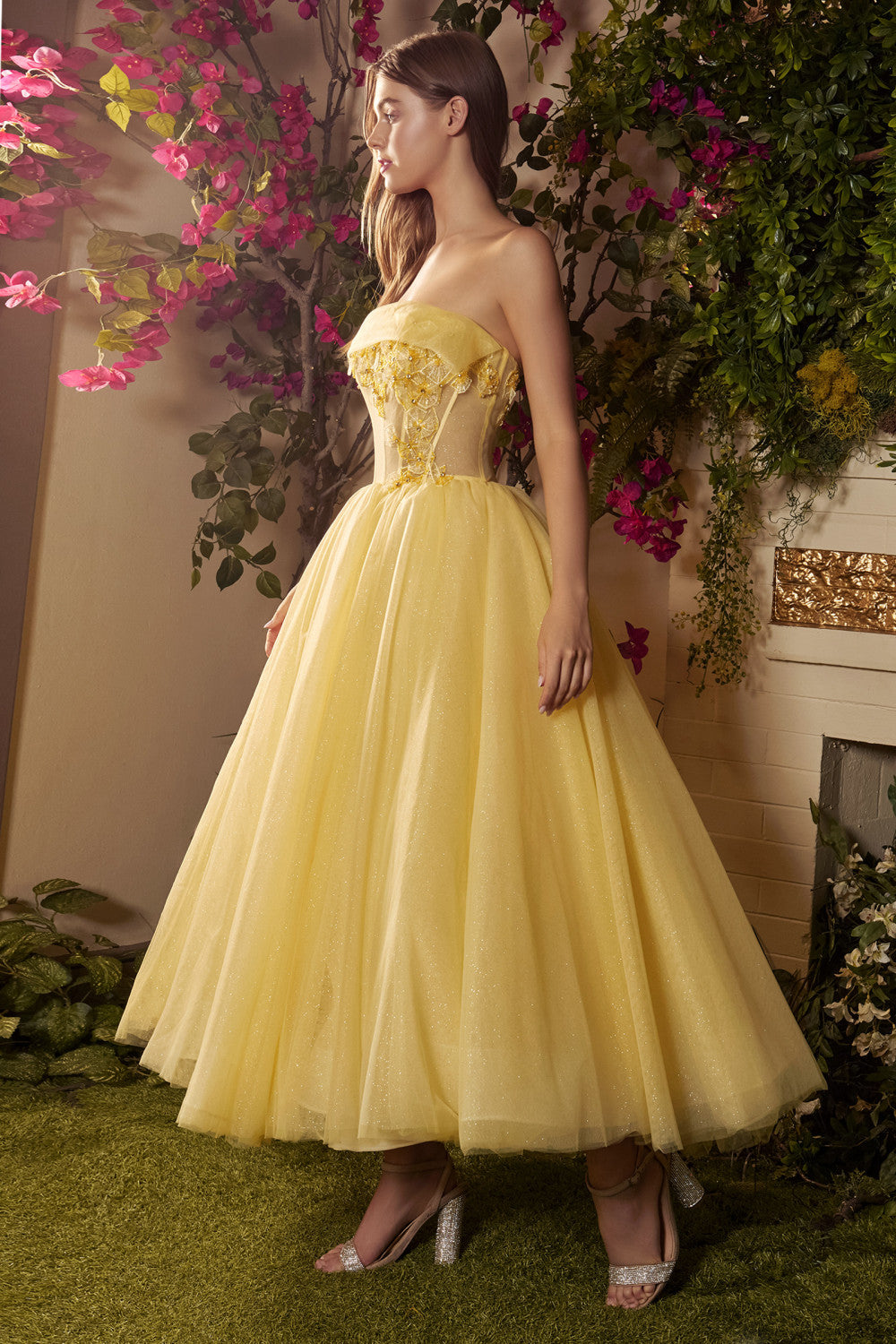 Floral Applique Tulle Short Tea Dress by Andrea & Leo Couture - A1055