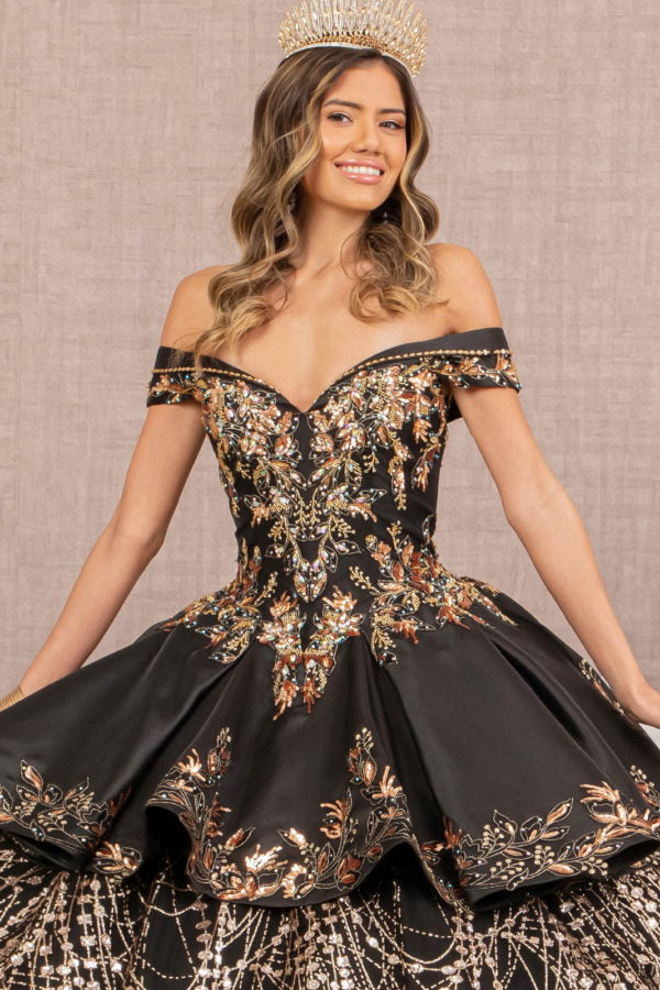 Black-gold_2 GL3098 - Satin Off-Shoulder Sweetheart Neckline Quinceanera Dress