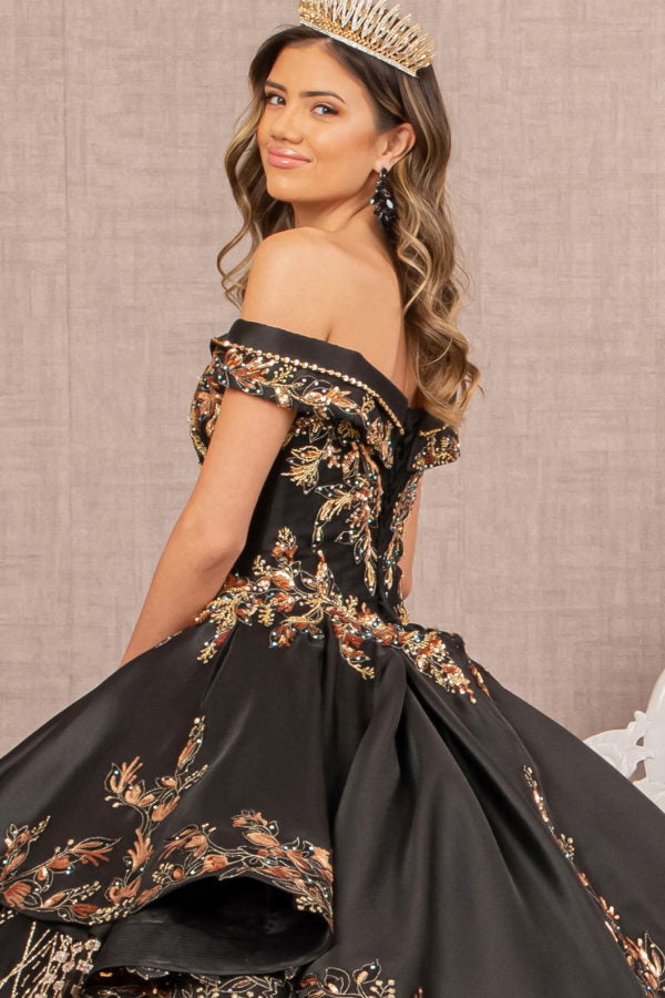 Black-gold_3 GL3098 - Satin Off-Shoulder Sweetheart Neckline Quinceanera Dress