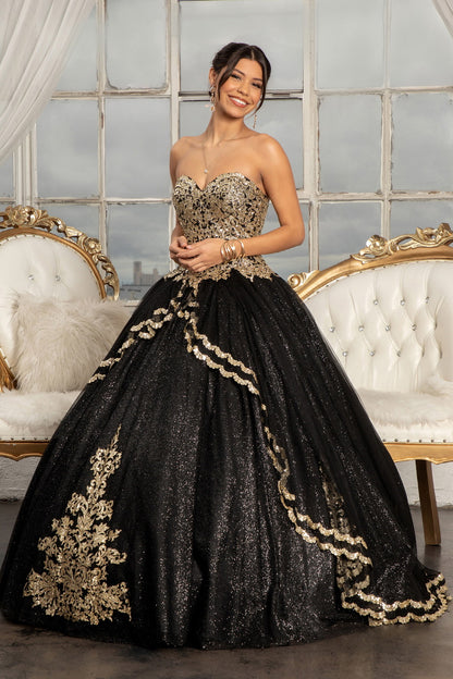 Black Elizabeth K - GL3022 - Embellished Strapless Glitter Quinceanera Dress