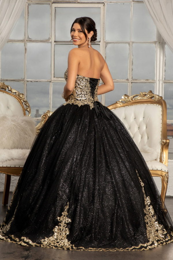 Black_1 Elizabeth K - GL3022 - Embellished Strapless Glitter Quinceanera Dress