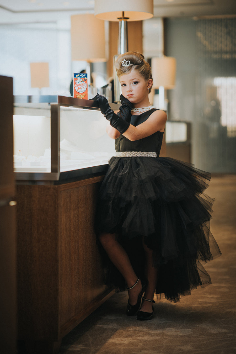 Black_1 Girl Dress with Ruffled Tulle High-Low Dress - AS5658