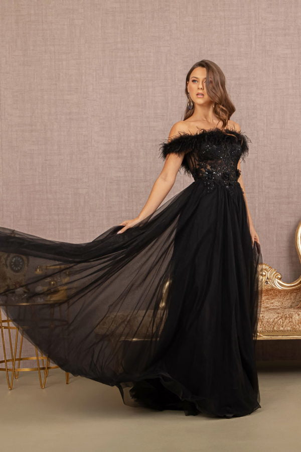 Black_2 Embroidery Sheer Front A-line Dress GL3138 - Women Formal Dress - Special Occasion-Curves