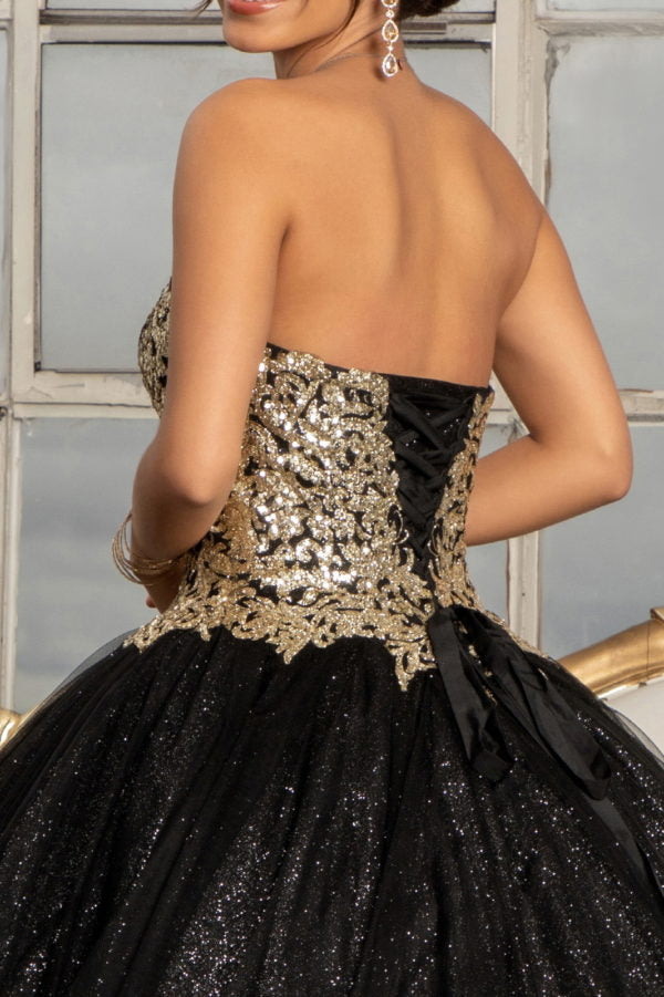 Black_3 Elizabeth K - GL3022 - Embellished Strapless Glitter Quinceanera Dress